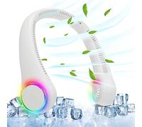 FBHFSUIEF Personal Fan with 3 Adjustable Speeds and 64 Cool Lights, Nice Rechargeable, Hands-Free Bladeless(White)