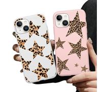 FBHGLOA 2 Pack Cases for iPhone 13/iPhone 14 6.1'' Cute Cheetah Star Phone Case, Leopard Y2K Stars Animal Print Camera Lens Protection Soft TPU Shockproof Slim Protective Cover for Women Girls Men