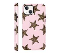 FBHGLOA Case for iPhone 13/iPhone 14 6.1'' Brown Leopard Stars Phone Case, Retro Cheetah Girly Cool Y2k Star Design Cute Cover Shockproof TPU and Hard PC Resistance Protective Funda for Woman Girls