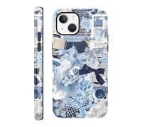 FBHGLOA Case for iPhone 15 6.1'' Y2K Blue Bow Collage Phone Case, Cute Bowknot Aesthetic Cloud Flower for Woman Girls Fall Prevention Glossy Hybrid 2-Layer Hard Shell Girly Protective Cover