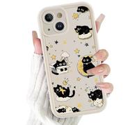 FBHGLOA for iPhone 13 6.1'' Cool Star Cat Phone Case, Cute Adorable Black Cats Series Cartoon Pattern Case Shockproof Soft Slim TPU Full Camera Lens Protective Cover for Women Girls