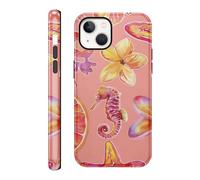 FBHGLOA for iPhone 13/iPhone 14 6.1'' Aesthetic Seahorse Flower Beach Phone Case, Summer Trendy Tropical Floral Ocean Cute Case for Woman Girls 2 in 1 Full Body Rugged Shockproof Protection Cover