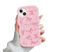 FBHGLOA for iPhone 13/iPhone 14 6.1'' Cute Bow Star Phone Case, Trendy Pink Ribbon Bowknot Aesthetic Heart & Stars Case Curly Wavy Frame Shockproof Soft TPU Protective Cover for Women Girls