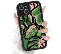 FBHGLOA for iPhone 14 6.1'' Boho Tropical Leaves Phone Case, Cute Aesthetic Pink & Green Leaf Line Plant Spring Case Shockproof Soft TPU Anti Scratch Protective Cover for Women Girls Men