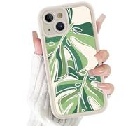 FBHGLOA for iPhone 14 6.1'' Cute Tropical Plant Phone Case, Aesthetic Line Art Green Leaves Spring Case with Raised Camera Guard Shockproof Soft Slim TPU Protective Cover for Women Girls