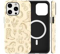 FBHGLOA for iPhone 16 Pro 6.3'' Aesthetic Western Country Phone Case, Compatible with MagSafe, Retro West Cactus Floral Boot Design Cover 2 in 1 Shockproof Magnetic Protective Case for Woman Girls Men