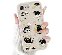 FBHGLOA for iPhone 16e 6.1'' Cool Star Cat Phone Case, Cute Adorable Black Cats Series Cartoon Pattern Case Shockproof Soft Slim TPU Full Camera Lens Protective Cover for Women Girls