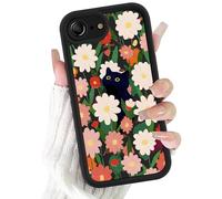 FBHGLOA for iPhone 16e 6.1'' Daisy Flower Cat Phone Case, Aesthetic Floral Feline Cartoon Pattern Case with Raised Camera Guard Shockproof Soft Slim TPU Protective Cover for Women Girls