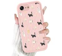 FBHGLOA for iPhone 16e 6.1'' Pink Striped Cat Phone Case, Cute Girly Bow Stars Paw Pattern Design Cartoon Case Shockproof Soft Slim TPU Full Camera Lens Protective Cover for Women Girls