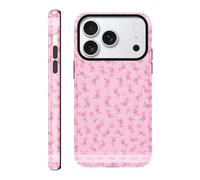 FBHGLOA for iPhone 17 Pro 6.3'' Cute Pink Flower Phone Case, Aesthetic Blooming Peony Floral Leaves Lace Cover Hybrid 2-Layer Hard Shell Silicone Durable Shockproof Protective Case for Women Girls