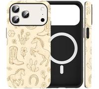 FBHGLOA for iPhone 17 Pro Max 6.9'' Aesthetic Western Country Phone Case, Compatible with MagSafe, Retro West Cactus Floral Boot Design Cover 2 in 1 Shockproof Magnetic Protective Case for Woman Men