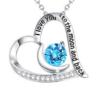 FBHSY Birthday Gifts for Her I Love You to the Moon and Back Necklace 925 Sterling Silver September October Birthstones Jewelry Heart Pendant Blue Sapphire Pink Tourmaline Necklace for Wife Mother