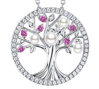FBHSY Birthday Gifts for Her Tree of Life Necklace Women September October Birthstones Blue Sapphire Pink Tourmaline Jewelry Wife Mom Halo Pendant Necklace Sterling Silver