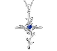 FBHSY Birthday Gifts for Women Love Rose Hope Leaves Necklace for Wife Mom 925 Sterling Silver September Birthstones Blue Sapphire Jewelry