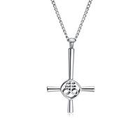 FBHSY Church of Satan Seal of Baphomet Satanic Goat of Mendes Goat Head Devil Pendant Leviathan Cross Lucifer Necklace,Inverted Pentagram Amulet Jewelry, Leather Stainless Steel, No Gemstone