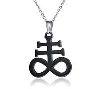 FBHSY Church of Satan Seal of Baphomet Satanic Goat of Mendes Goat Head Devil Pendant Leviathan Cross Lucifer Necklace,Inverted Pentagram Amulet Jewelry, Stainless Steel