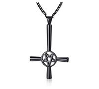 FBHSY Church of Satan Seal of Baphomet Satanic Goat of Mendes Goat Head Devil Pendant Leviathan Cross Lucifer Necklace,Inverted Pentagram Amulet Jewelry, Leather Stainless Steel