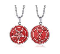 FBHSY Church of Satan Seal of Baphomet Satanic Goat of Mendes Goat Head Devil Pendant Leviathan Cross Lucifer Necklace,Inverted Pentagram Amulet Jewelry, Stainless Steel, Lava Stone