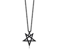 FBHSY Church of Satan Seal of Baphomet Satanic Goat of Mendes Goat Head Devil Pendant Leviathan Cross Lucifer Necklace,Inverted Pentagram Amulet Jewelry, Stainless Steel Metal, Lava Stone