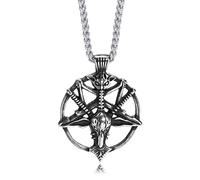 FBHSY Church of Satan Seal of Baphomet Satanic Goat of Mendes Goat Head Devil Pendant Leviathan Cross Lucifer Necklace,Inverted Pentagram Amulet Jewelry, No Gemstone