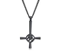 FBHSY Church of Satan Seal of Baphomet Satanic Goat of Mendes Goat Head Devil Pendant Leviathan Cross Lucifer Necklace,Inverted Pentagram Amulet Jewelry, Leather Stainless Steel, No Gemstone