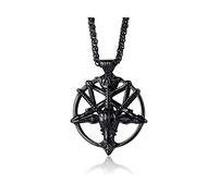 FBHSY Church of Satan Seal of Baphomet Satanic Goat of Mendes Goat Head Devil Pendant Leviathan Cross Lucifer Necklace,Inverted Pentagram Amulet Jewelry, Stainless Steel