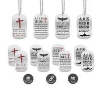 FBHSY Dogtag Necklaces | (4 Pack) | Bible Verses Psalm 56:3, Isaiah 40:31, and Matthew 7:7" | Wholesale Bulk Religious Party Favors and Bible Gifts for Men Women