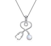 FBHSY Sterling Silver Stethoscope Necklace Doctor Nurse Medical Jewelry with Simulated Birthstone Crystal from Austria, Medical Student RN Registered Nurse Gifts for Women