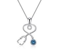 FBHSY Sterling Silver Stethoscope Necklace Doctor Nurse Medical Jewelry with Simulated Birthstone Crystal from Austria, Medical Student RN Registered Nurse Gifts for Women