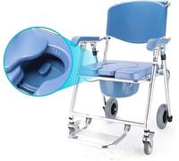 FBJAMZ Folding Commode Chair for Elderly Bariatric,Over Toilet Shower Bench with Padded Cushion Footrests, Easy Transfer Wheelchair for Homecare