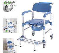 FBJAMZ Shower Stool Commode Chair with,Wheels Rotating Brakes,Wheelchair Shower Transport Seat for Elderly Disabled