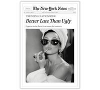 FBKDVC Funky Girl Aesthetic Preppy Poster Trendy Black and White Canvas Wall Art Better Late Than Ugly Poster Women Newspaper Art Print For Bathroom Girly Dorm Apartment Room 16x24in Unframed