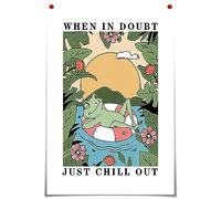 FBKDVC Funny Frog Canvas Wall Art When In Doubt Just Chill Out Poster Positive Positive Inspirational Quote Print Painting Sunset Greenery Flowers Decor Country Farmhouse Bedroom 12x16in Unframed