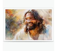 FBKDVC Jesus Canvas Wall Art Christian Painting Christ Canvas Prints Picture of Jesus Laughing Christ's Smile Poster Religious Home Wall Decor 12x16in Unframed