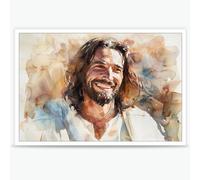 FBKDVC Jesus Christ Poster Print, Christian Wall Art, Home Decor, LDS Art, Smiling Jesus Christ, 12x16in Unframed