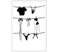 FBKDVC Vintage Black And Beige Girl Laundry Poster Trendy Bow Wall Art Prints Funky Black Bikini Coquette Room Decor Girly Aesthetic Apartment Wall Decor For Home Bedroom 12x16in Unframed