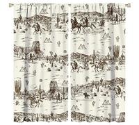 FBMLBRB Vintage American Wilderness Western Cowboy Blackout Curtains for Bedroom,Sketch Style Western Cowboy Cacti Room Darkening Window Curtains with Rod Pocket - 2 Panels 84" L x 42" W