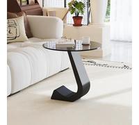 FBNMG C-Shaped Metal Sofa End Table, Modern Round Coffee Table, Rock Slab/Glass/Solid Wood Tabletop Nightstand for Bedroom for Living Room Office(15.7in/40cm, Tempered Glass A)