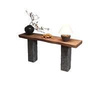 FBNMG Rustic Primitive Solid Wood Console Table with Faux Stone Legs & Irregular Tabletop, Sofa Side Accent Table for Living Room Hallway Entryway Study Reception Room