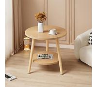 FBNMG Simple 2-Tier Round Coffee Table, Multifunctional Wooden End Table, Cocktail Table Sofa Side Table with Lower Shelf for Living Room Apartment Reception Lounge Balcony(60x60cm, Original)
