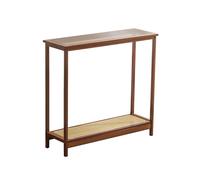 FBNMG Simple Bamboo Console Table, Double-Layer Slim Sofa Table with Glass Top and Rattan Design for Living Room Hallway Entryway Bedroom(31.50" Wx10.24 Dx29.72 H, Walnut)