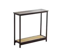 FBNMG Simple Bamboo Console Table, Double-Layer Slim Sofa Table with Glass Top and Rattan Design for Living Room Hallway Entryway Bedroom(31.50" Wx10.24 Dx29.72 H, Black)