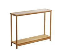 FBNMG Simple Bamboo Console Table, Double-Layer Slim Sofa Table with Glass Top and Rattan Design for Living Room Hallway Entryway Bedroom(39.37" Wx10.24 Dx29.72 H, Primary)