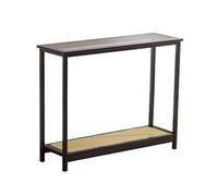 FBNMG Simple Bamboo Console Table, Double-Layer Slim Sofa Table with Glass Top and Rattan Design for Living Room Hallway Entryway Bedroom(39.37" Wx10.24 Dx29.72 H, Black)