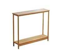 FBNMG Simple Bamboo Console Table, Double-Layer Slim Sofa Table with Glass Top and Rattan Design for Living Room Hallway Entryway Bedroom(31.50" Wx10.24 Dx29.72 H, Primary)