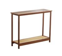 FBNMG Simple Bamboo Console Table, Double-Layer Slim Sofa Table with Glass Top and Rattan Design for Living Room Hallway Entryway Bedroom(39.37" Wx10.24 Dx29.72 H, Walnut)