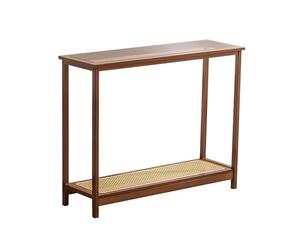 FBNMG Simple Bamboo Console Table, Double-Layer Slim Sofa Table with Glass Top and Rattan Design for Living Room Hallway Entryway Bedroom(39.37" Wx10.24 Dx29.72 H, Walnut)