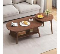 FBNMG Simple Double-Layer Wooden Coffee Table, Oval Tea Table Combination, Living Room Center Table with Storage Compartment for Smaller Living Spaces Balcony Apartment(100x50x42cm, Dark-Combination)