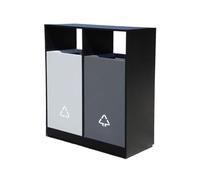 FbqLhe1ahh Outdoor Waste Container Garbage Can Double Box Galvanised Steel Waste Bin Patio