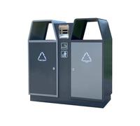 FbqLhe1ahh Outdoor Waste Container Outdoor Dual-compartment Garbage Can Metal Rubbish Bin Patio